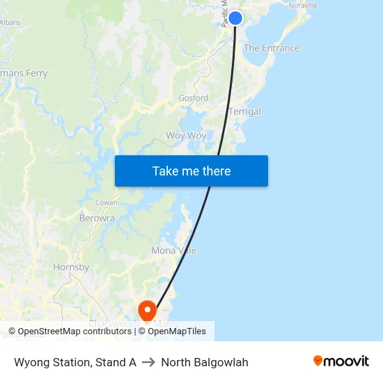Wyong Station, Stand A to North Balgowlah map