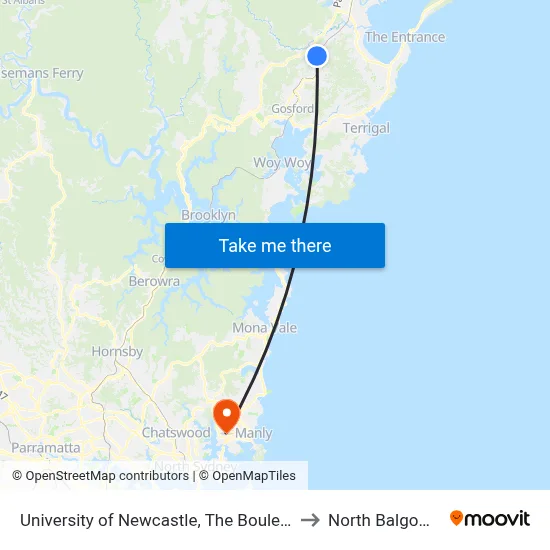 University of Newcastle, The Boulevarde to North Balgowlah map