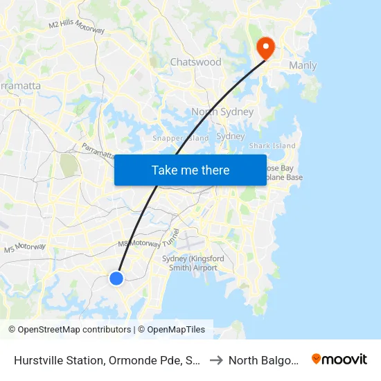 Hurstville Station, Ormonde Pde, Stand H to North Balgowlah map