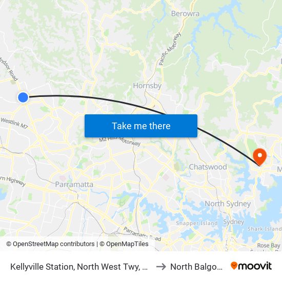 Kellyville Station, North West Twy, Stand A to North Balgowlah map