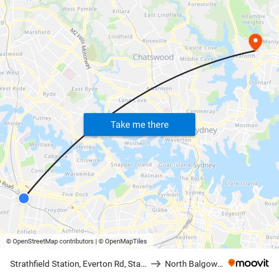 Strathfield Station, Everton Rd, Stand D to North Balgowlah map