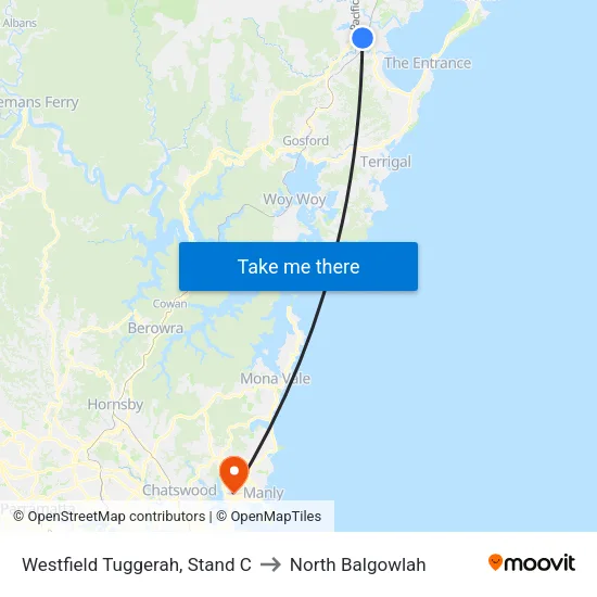 Westfield Tuggerah, Stand C to North Balgowlah map