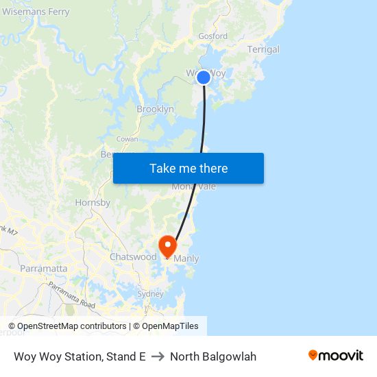 Woy Woy Station, Stand E to North Balgowlah map