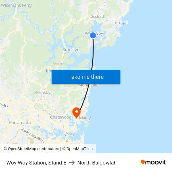 Woy Woy Station, Stand E to North Balgowlah map