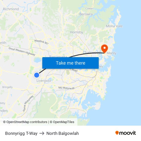 Bonnyrigg T-Way to North Balgowlah map