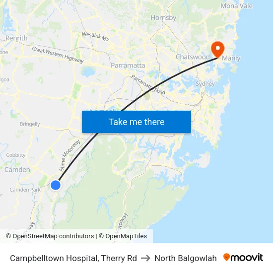 Campbelltown Hospital, Therry Rd to North Balgowlah map