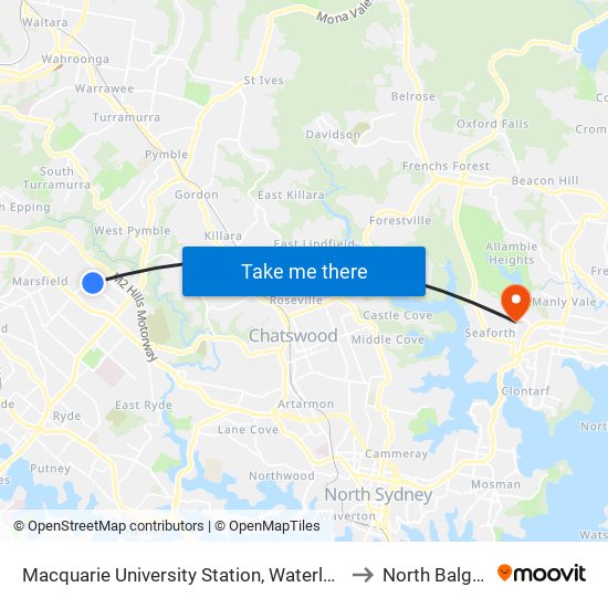 Macquarie University Station, Waterloo Rd, Stand A to North Balgowlah map