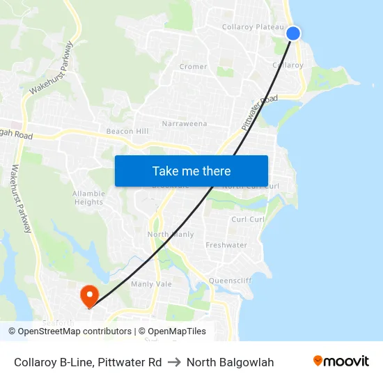 Collaroy B-Line, Pittwater Rd to North Balgowlah map