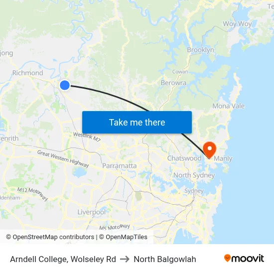 Arndell College, Wolseley Rd to North Balgowlah map
