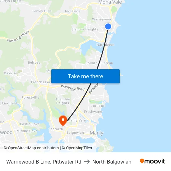 Warriewood B-Line, Pittwater Rd to North Balgowlah map