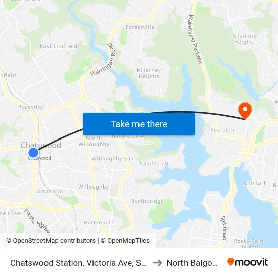 Chatswood Station, Victoria Ave, Stand E to North Balgowlah map
