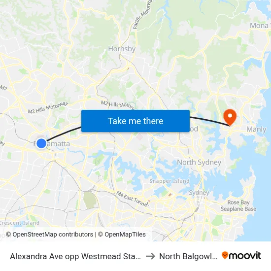 Alexandra Ave opp Westmead Station to North Balgowlah map