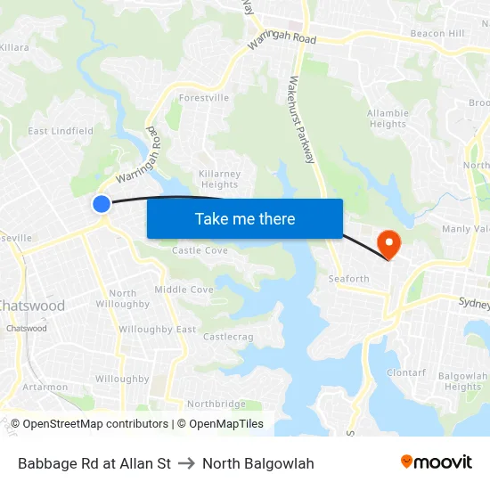 Babbage Rd at Allan St to North Balgowlah map