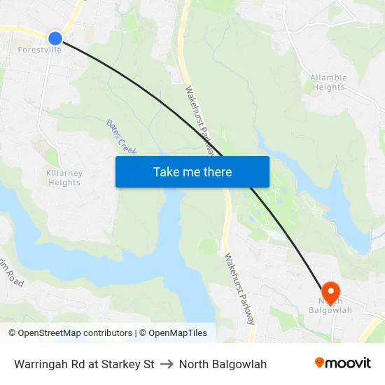Warringah Rd at Starkey St to North Balgowlah map