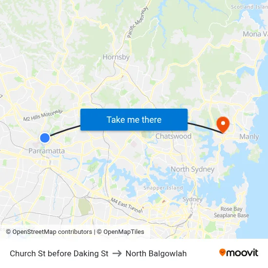Church St before Daking St to North Balgowlah map