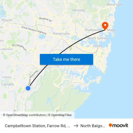 Campbelltown Station, Farrow Rd, Stand H to North Balgowlah map