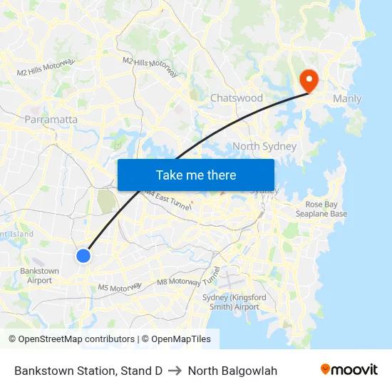 Bankstown Station, Stand D to North Balgowlah map
