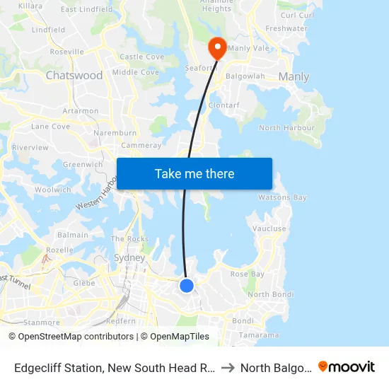 Edgecliff Station, New South Head Rd, Stand N to North Balgowlah map