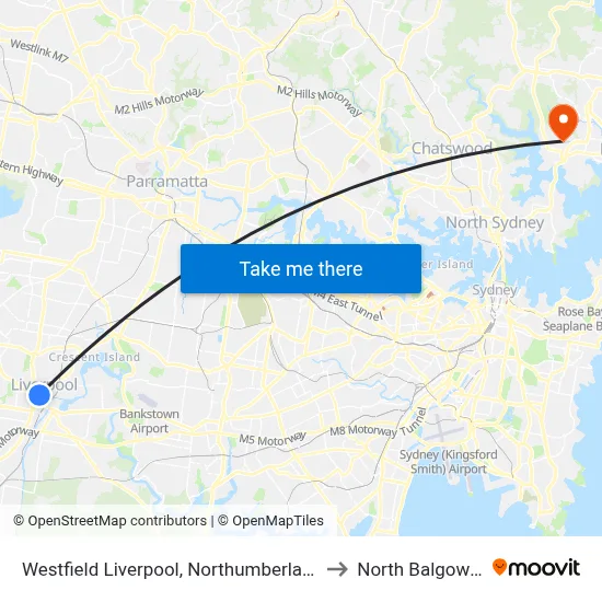 Westfield Liverpool, Northumberland St to North Balgowlah map