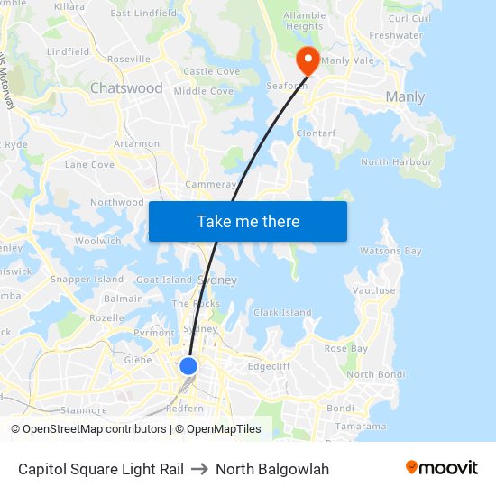 Capitol Square Light Rail to North Balgowlah map