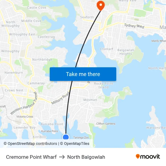 Cremorne Point Wharf to North Balgowlah map