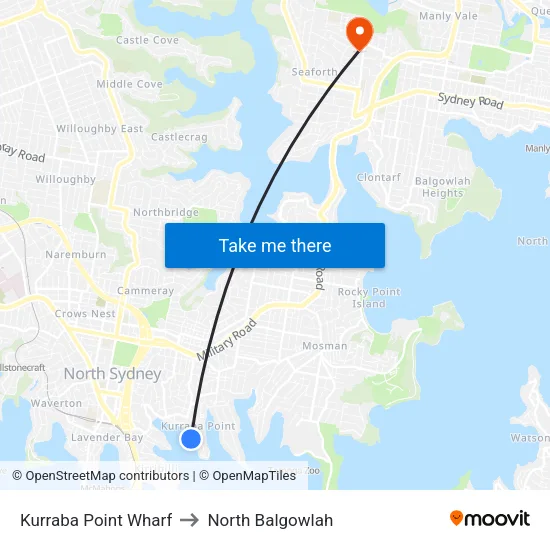 Kurraba Point Wharf to North Balgowlah map