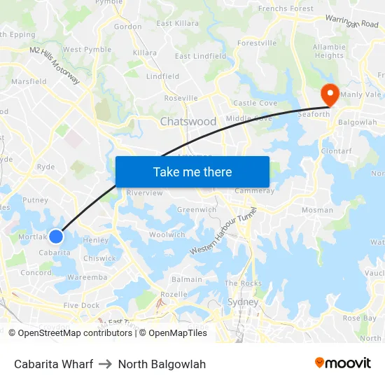 Cabarita Wharf to North Balgowlah map