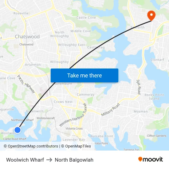 Woolwich Wharf to North Balgowlah map