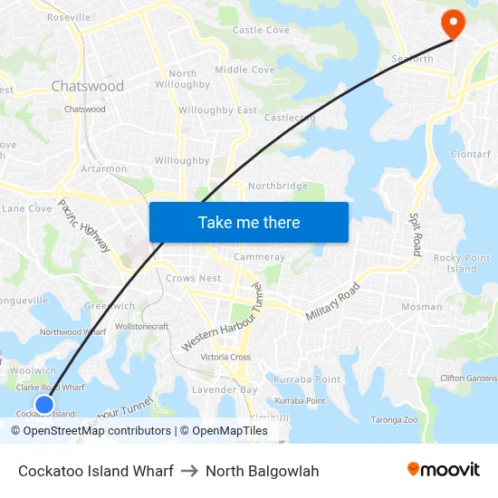 Cockatoo Island Wharf to North Balgowlah map