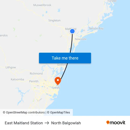 East Maitland Station to North Balgowlah map