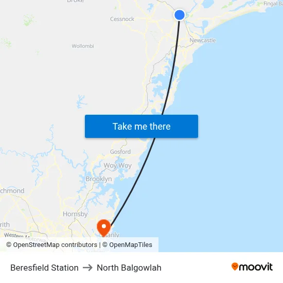Beresfield Station to North Balgowlah map