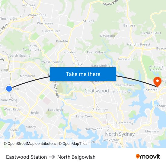 Eastwood Station to North Balgowlah map