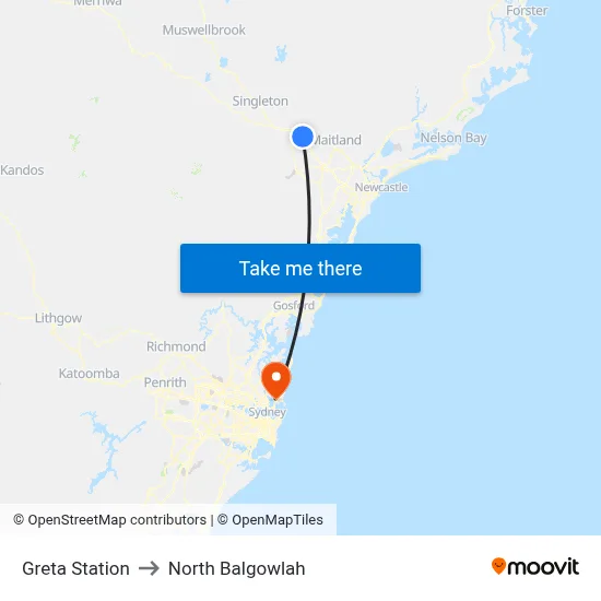 Greta Station to North Balgowlah map
