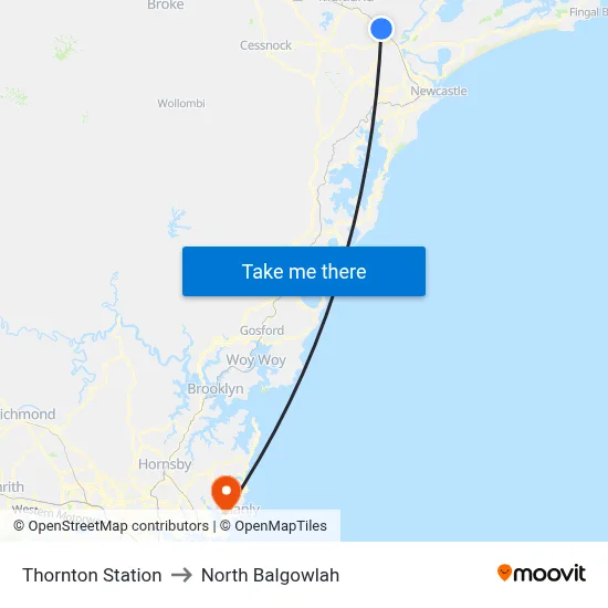 Thornton Station to North Balgowlah map