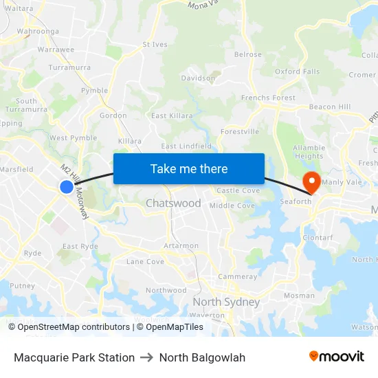 Macquarie Park Station to North Balgowlah map