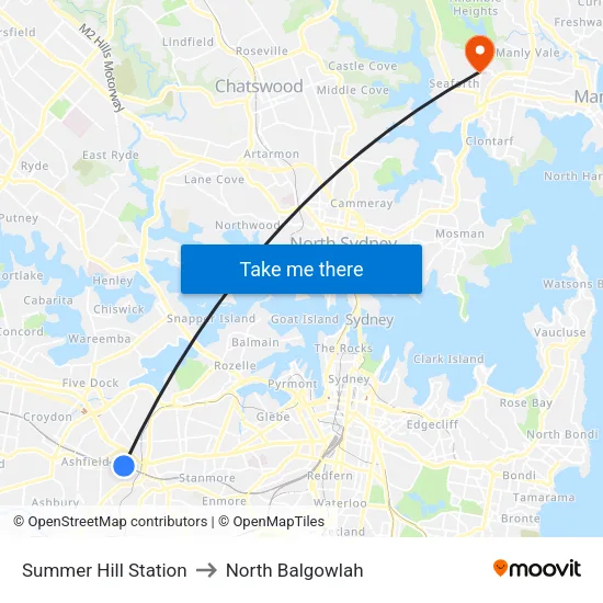 Summer Hill Station to North Balgowlah map