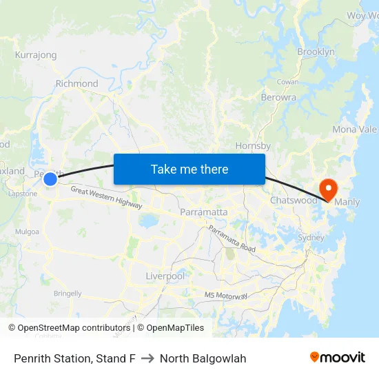 Penrith Station, Stand F to North Balgowlah map
