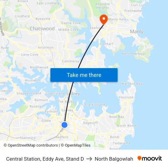 Central Station, Eddy Ave, Stand D to North Balgowlah map