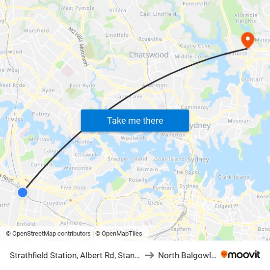 Strathfield Station, Albert Rd, Stand G to North Balgowlah map