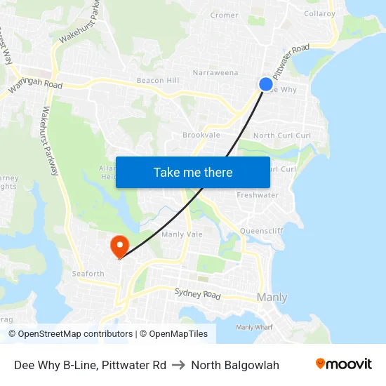 Dee Why B-Line, Pittwater Rd to North Balgowlah map