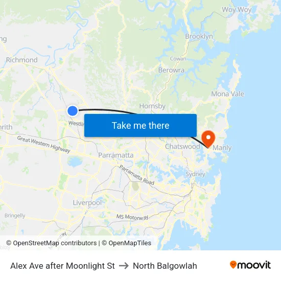 Alex Ave after Moonlight St to North Balgowlah map