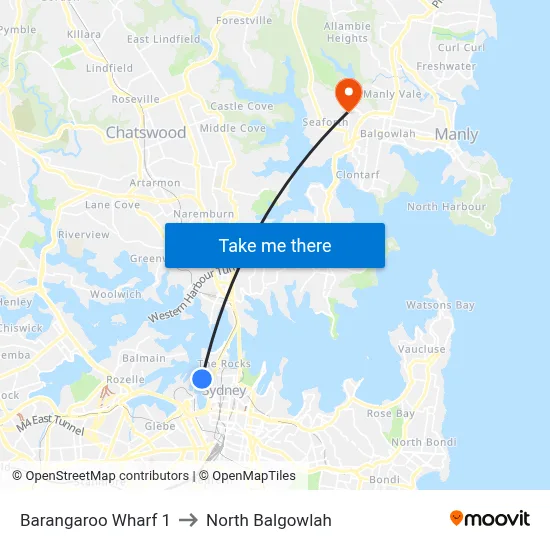 Barangaroo Wharf 1 to North Balgowlah map
