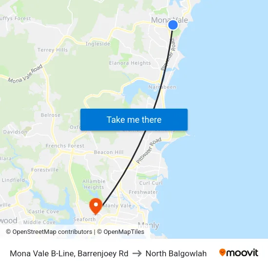 Mona Vale B-Line, Barrenjoey Rd to North Balgowlah map