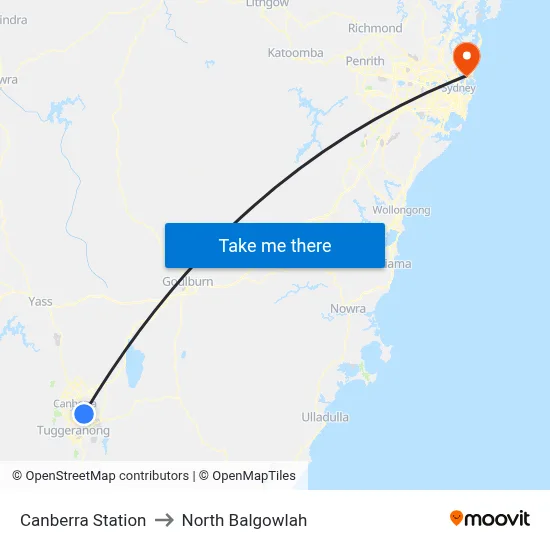 Canberra Station to North Balgowlah map