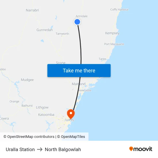 Uralla Station to North Balgowlah map