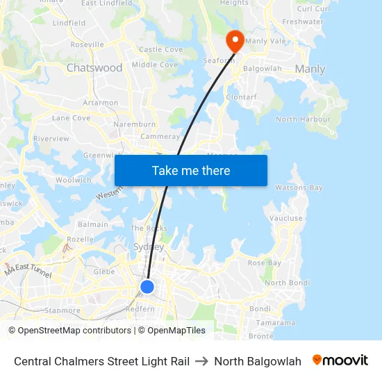 Central Chalmers Street Light Rail to North Balgowlah map