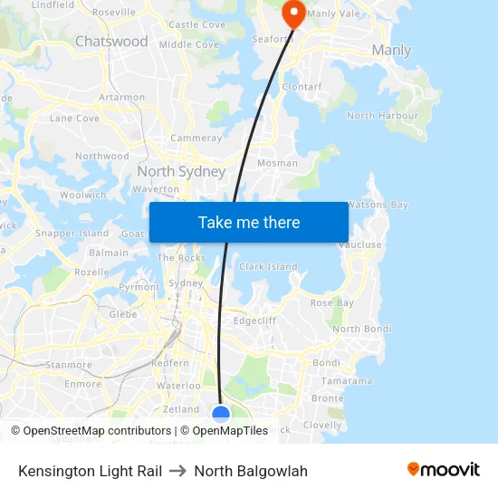 Kensington Light Rail to North Balgowlah map