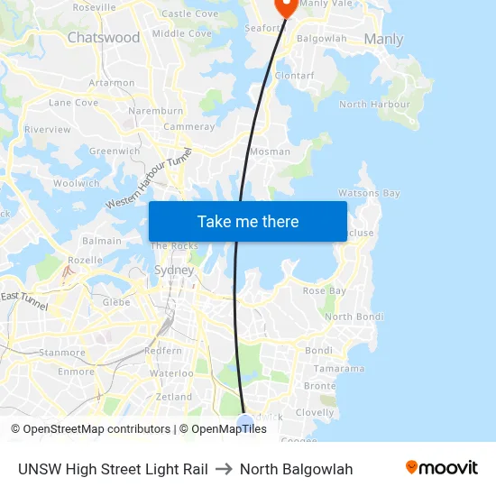 UNSW High Street Light Rail to North Balgowlah map