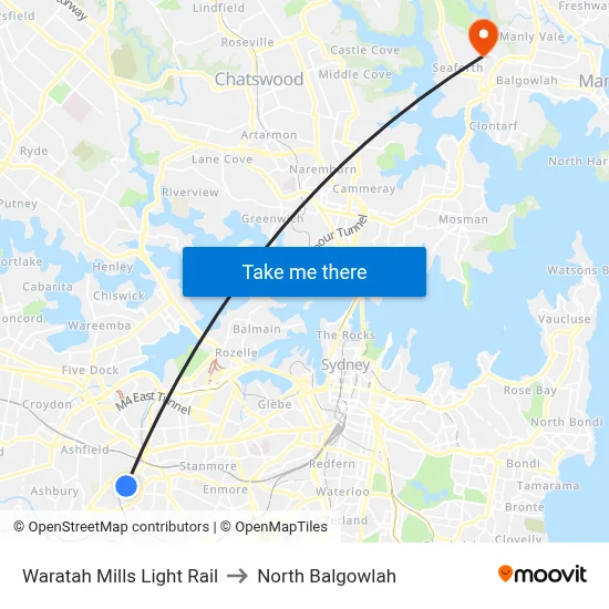 Waratah Mills Light Rail to North Balgowlah map