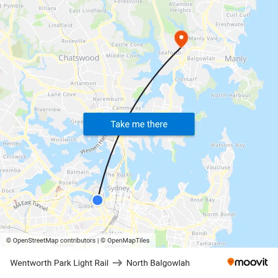 Wentworth Park Light Rail to North Balgowlah map